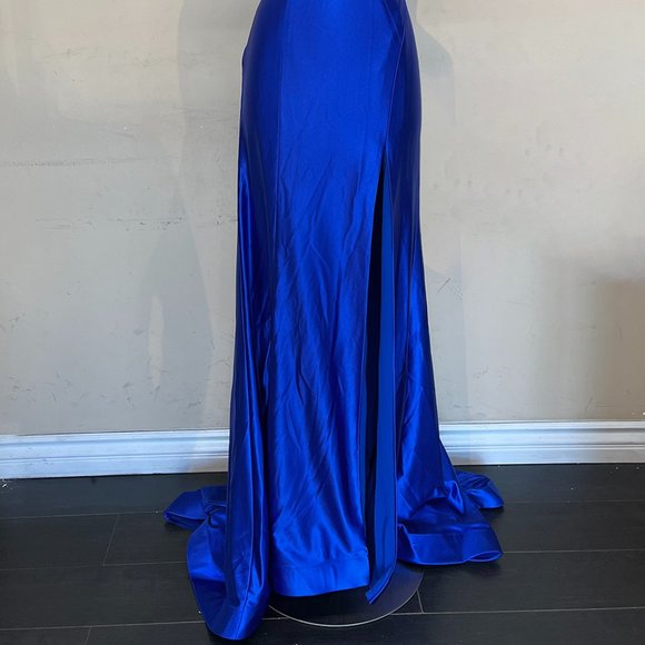 NEW LONG ROYAL BLUE MERMAID ONE SHOULDER SLEEVELESS DRESS WITH SIDE SLIT AC5042 - Picture 5 of 8